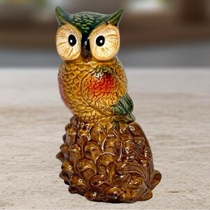 Pier 1 Imports Ceramic Pottery 8” Owl Figurine Woodland Acorn Decor Nature Boho